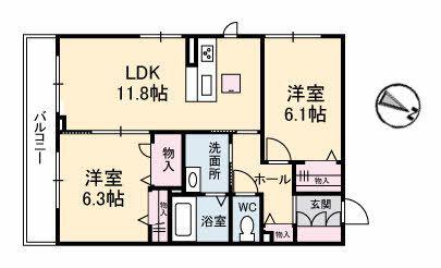 GRANTAGE下関III(2LDK/3階)の間取り写真