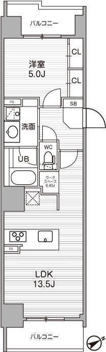 シーズンフラッツ武蔵小山(1LDK/4階)の間取り写真