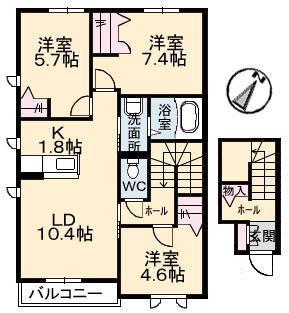 シャーメゾン中野開作A(3LDK/2階)の間取り写真