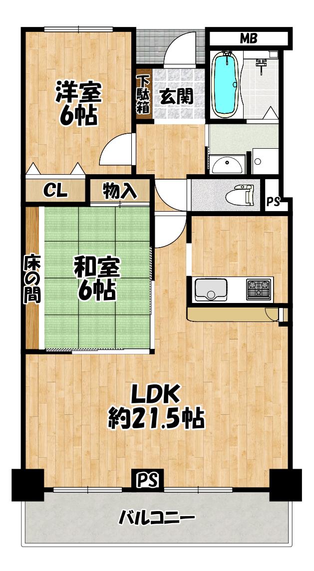 ピフレ新長田(2LDK/18階)の間取り写真