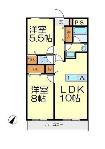 グレースコート鶴ケ島(2LDK/2階)の間取り写真