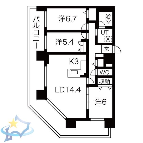 南円山シャトー桂和(3LDK/3階)の間取り写真