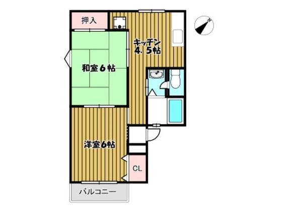 パレーシャル草津(2DK/2階)の間取り写真