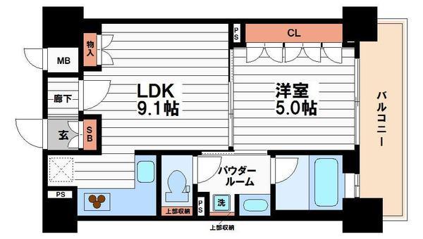 リーガル南久宝寺(1LDK/12階)の間取り写真