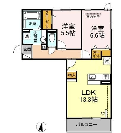 レジデンス飯倉II(2LDK/2階)の間取り写真