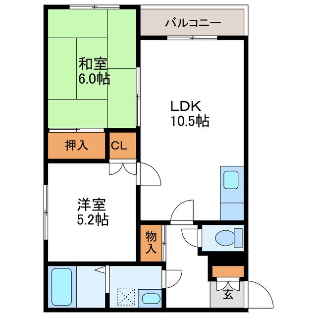 ノースヒルズ北20条(2LDK/3階)の間取り写真