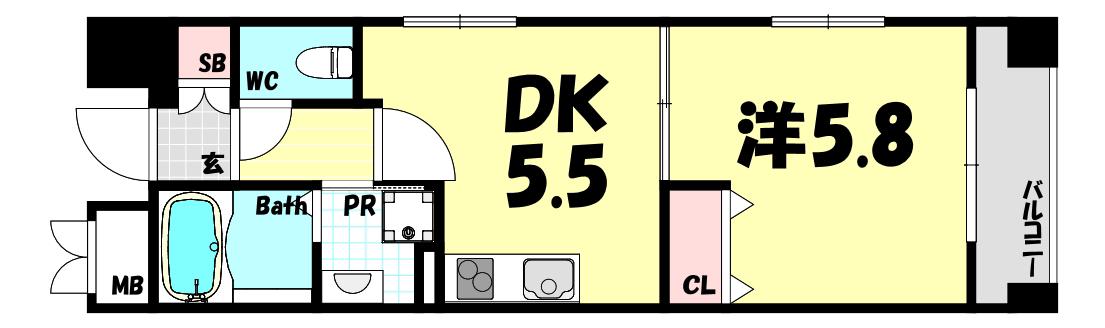 サムティ三宮レガニール(1DK/9階)の間取り写真