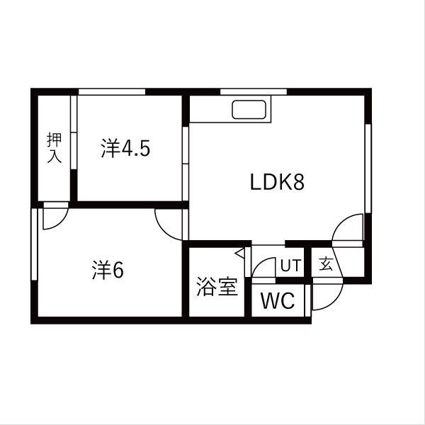 スカイハイム(2LDK/1階)の間取り写真