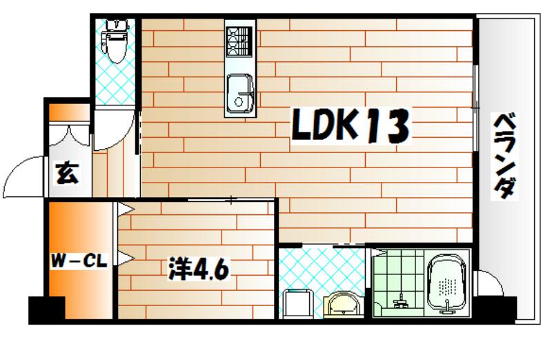 アクシオ三萩野(1LDK/3階)の間取り写真