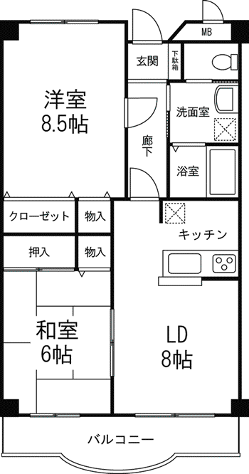 ヴィラ・エーデルワイス(2LDK/3階)の間取り写真