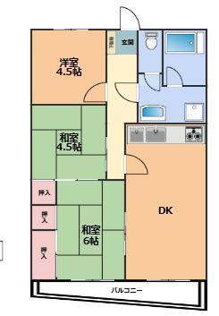 スカイマンション河辺(3DK/2階)の間取り写真