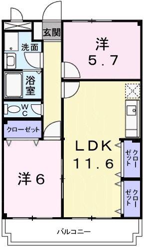 グランディオーズ(2LDK/2階)の間取り写真