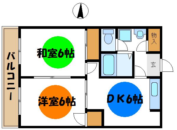 ビューハイム(2DK/2階)の間取り写真