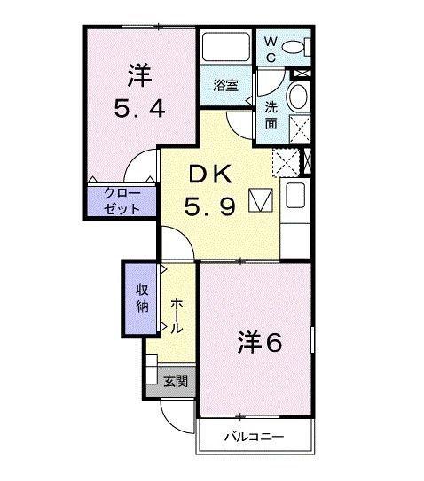 エクセルハイツ上宿 A棟(2DK/1階)の間取り写真