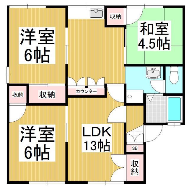 グラースノザワB棟(3LDK/2階)の間取り写真