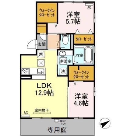 恩田ヒルズ(2LDK/1階)の間取り写真