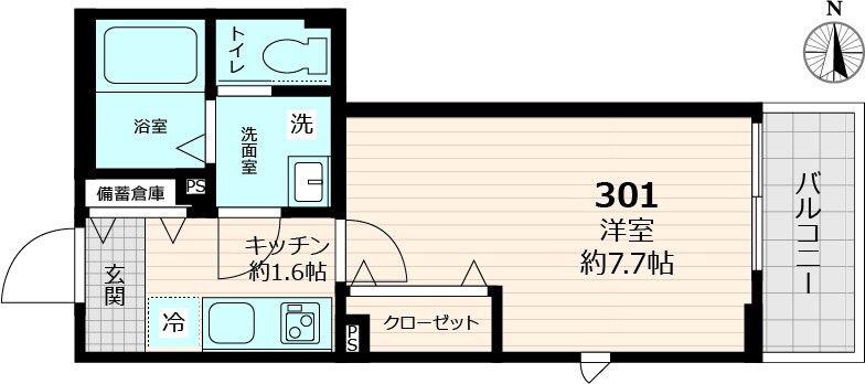 フロレセール(1K/3階)の間取り写真