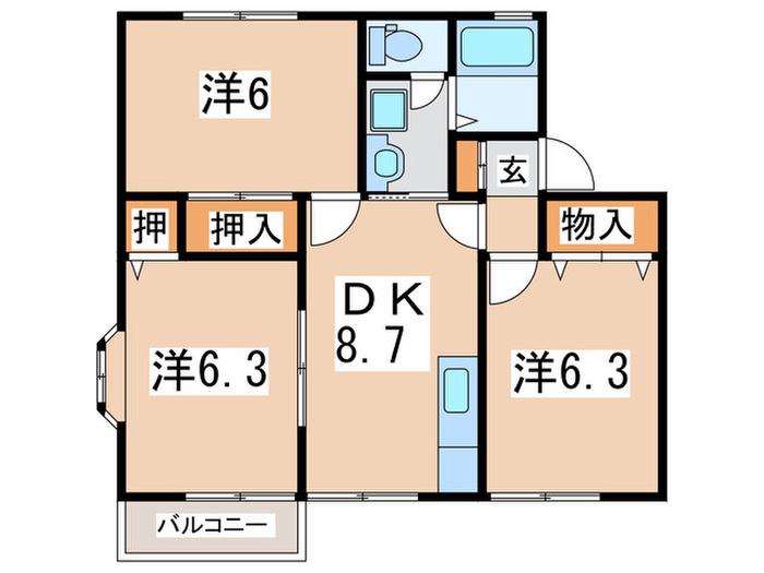 ルミエールKII(3DK/2階)の間取り写真