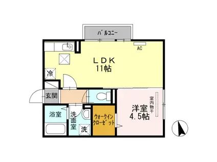 MIUMU B棟(1LDK/1階)の間取り写真
