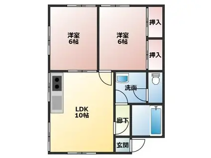 関本ハイツ(2LDK/1階)の間取り写真
