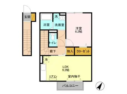 ハッピネスII(1LDK/2階)の間取り写真