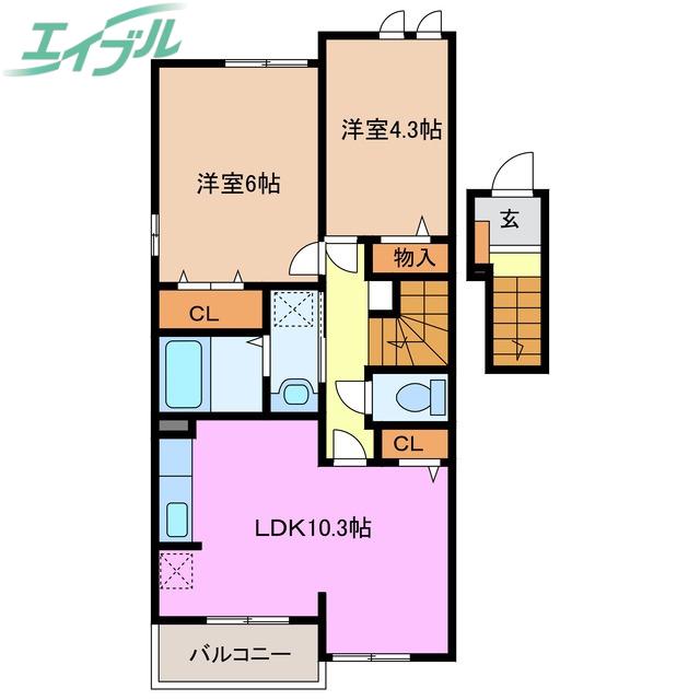 インサイドビレッジII(2LDK/2階)の間取り写真