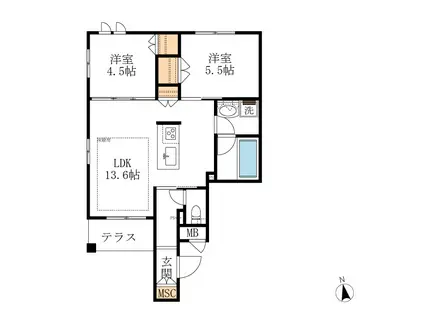 ウエスト SEDONA(2LDK/1階)の間取り写真