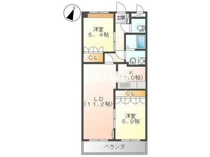 グリーンパーク佐賀川副(2LDK/2階)の間取り写真