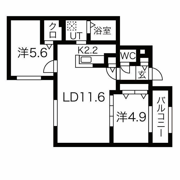 ブランシャールEK琴似(2LDK/2階)の間取り写真