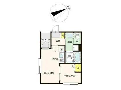 ハーモニーテラス東中川(1DK/2階)の間取り写真