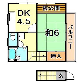 高下ハイツ(1DK/2階)の間取り写真