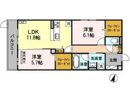 エレナ本山(2LDK/1階)の間取り写真