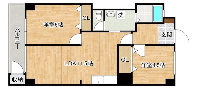 第五共立ビル(2LDK/7階)の間取り写真