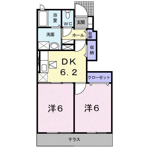 クラール・プラッツB(2DK/1階)の間取り写真