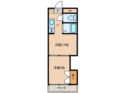 ハイツ南(1DK/3階)の間取り写真