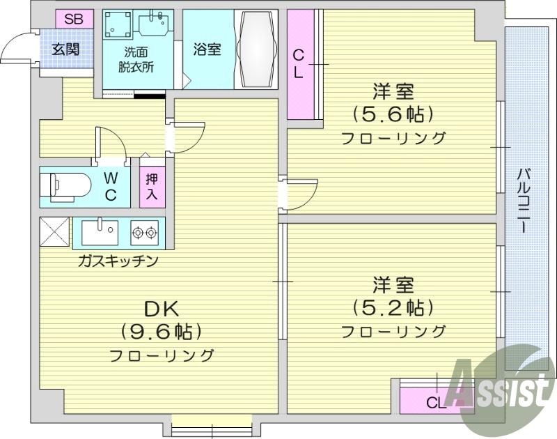 プリエ白鳥(2DK/3階)の間取り写真