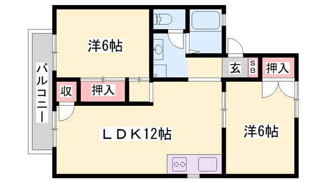 東山ハイツA棟(2LDK/1階)の間取り写真