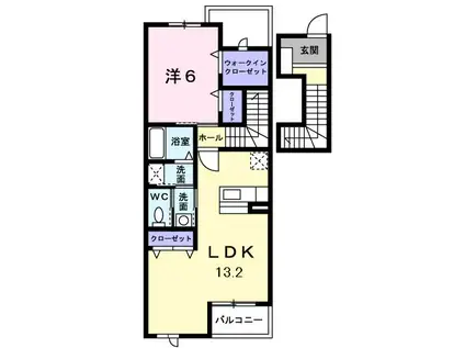 トワニ-・K III棟(1LDK/2階)の間取り写真