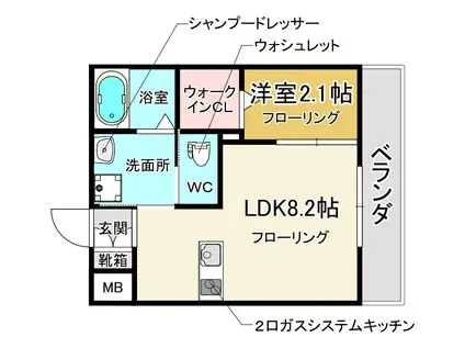 ワコーレヴィータ池田市井口堂1丁目(1LDK/2階)の間取り写真