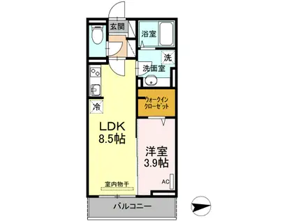 美麗・上町(1LDK/2階)の間取り写真