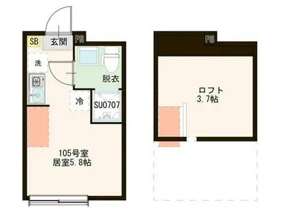ハーモニーテラス田園調布南(ワンルーム/1階)の間取り写真