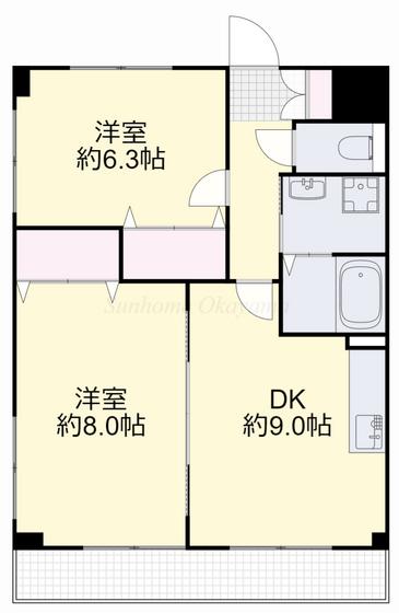 グランドライフJK(2DK/9階)の間取り写真