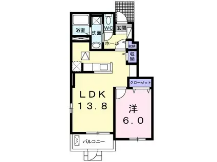 エレガンス B(1LDK/1階)の間取り写真