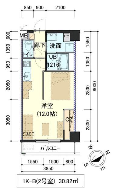 しゃとれ向山(ワンルーム/1階)の間取り写真