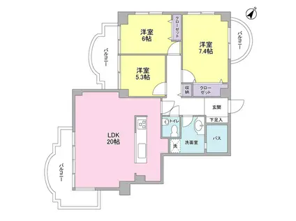 ブロンズストーン宇田川(3LDK/1階)の間取り写真
