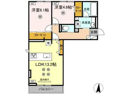 BELLE FLEURII(2LDK/2階)の間取り写真