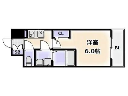 エスリード難波ザ・ゲート(1K/9階)の間取り写真