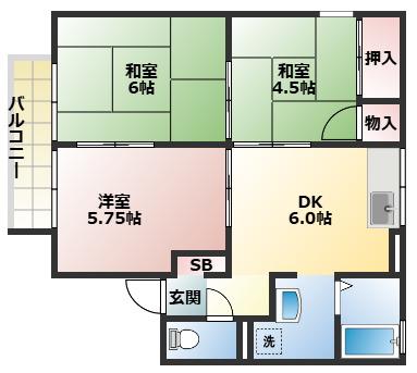 エステート塩屋山手(3DK/1階)の間取り写真