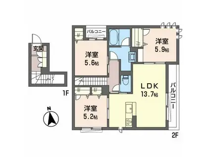 シャーメゾン 陽(2LDK/2階)の間取り写真