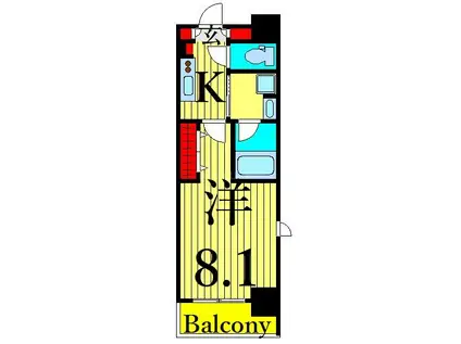 クレイシア上野松が谷(1K/2階)の間取り写真